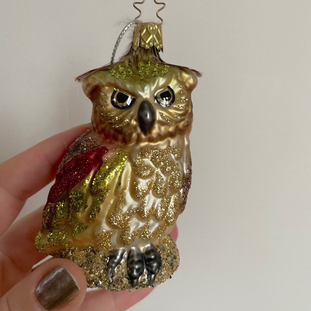 Anthropologie Glittered Glass Owl Ornament Sparkly Christmas Tree Trim